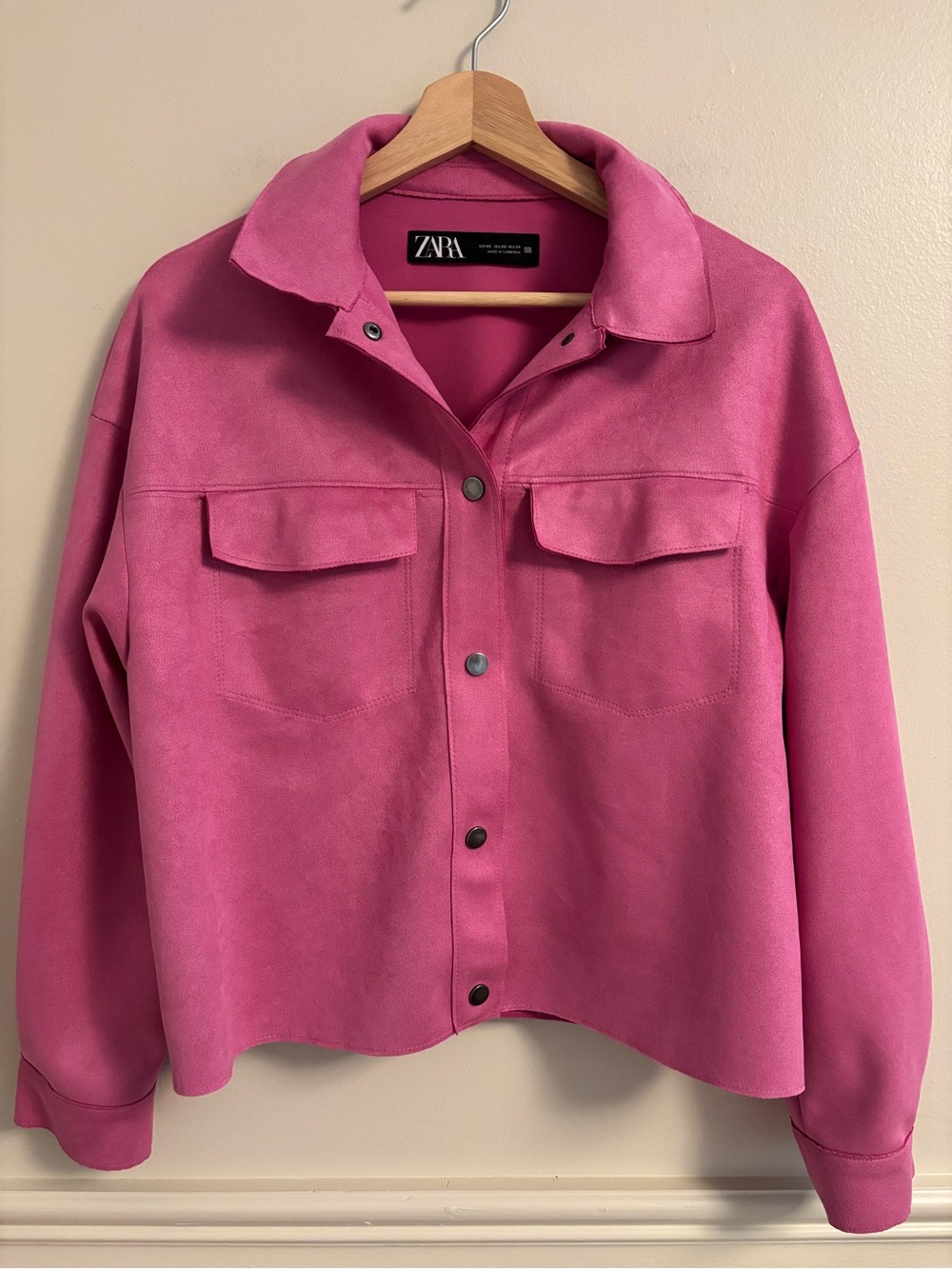 Zara Pink faux Suede Boxy Button Jacket